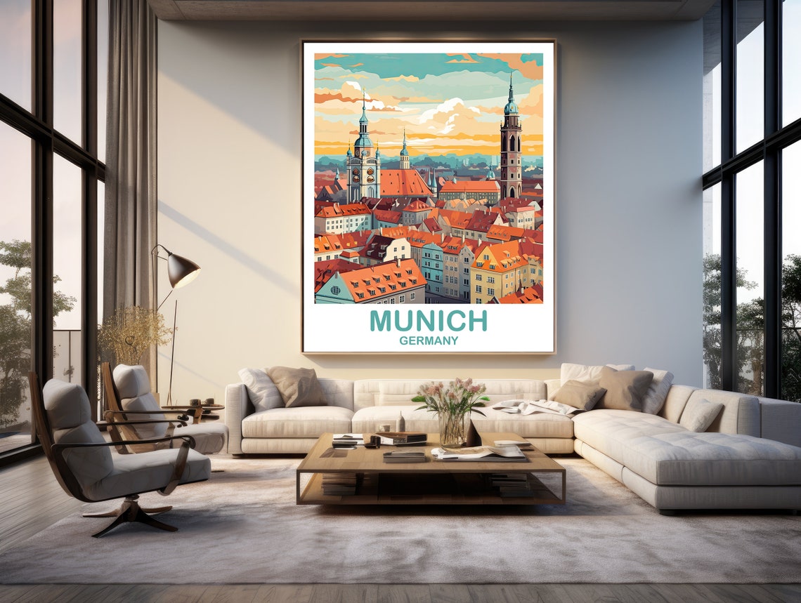 Munich Germany Old Town Rooftops Sunset Bavaria Travel Poster - Image 3