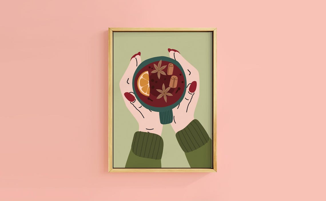 Two Hands Holding Mulled Wine Spice Mug Overhead View Poster