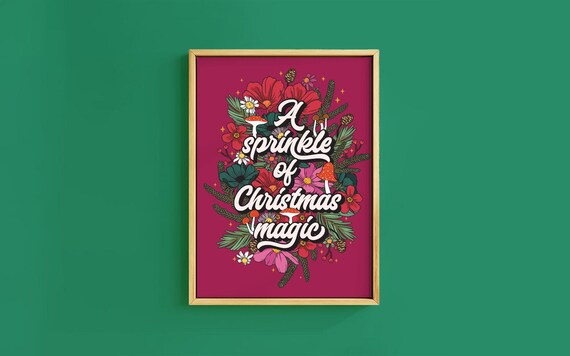 A Sprinkle Of Christmas Magic Script Botanical Burgundy Poster