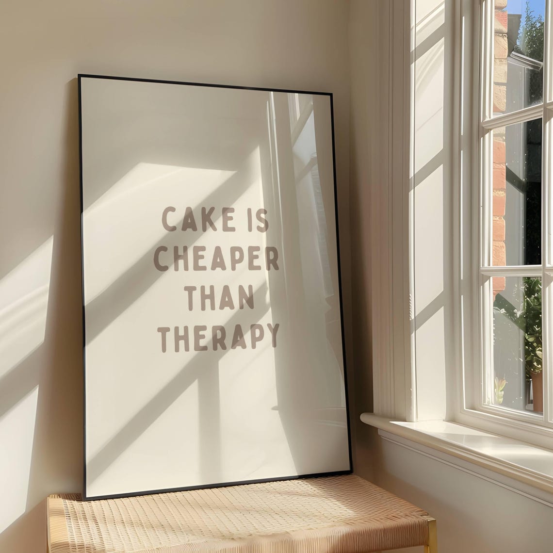 Cake Is Cheaper Than Therapy Neutral Typography Humor Poster