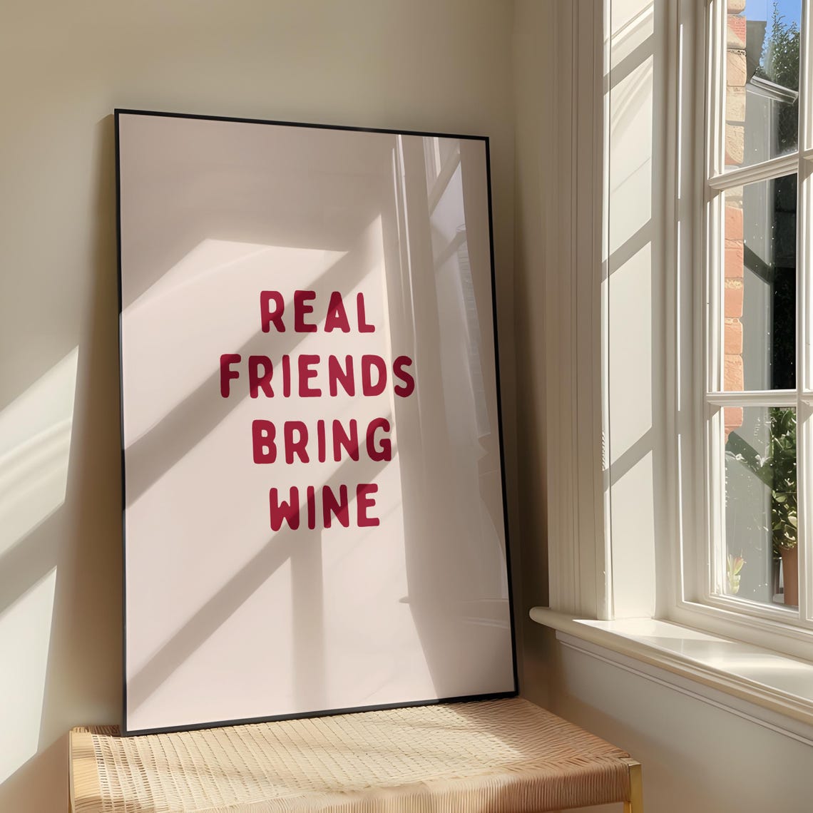 Real Friends Bring Wine Sassy Friendship Quote Typography Poster