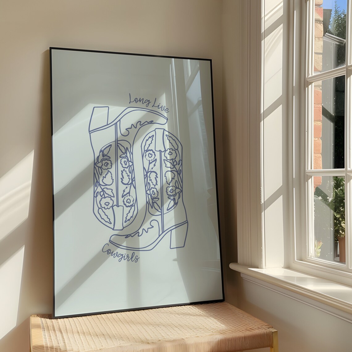 Long Live Cowgirls Bold Outline Cowboy Boot Art Print