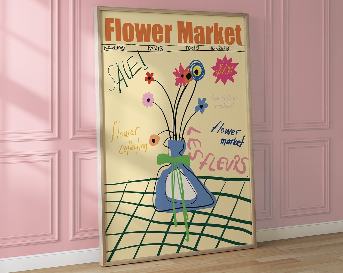 Playful Flower Market Bold Typography Flower Vase Sale Poster - Image 4