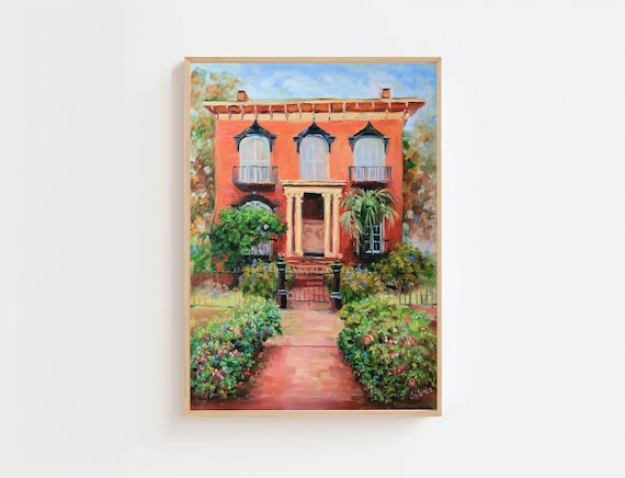 Historic Savannah Red Brick Mansion With Garden Painting Poster