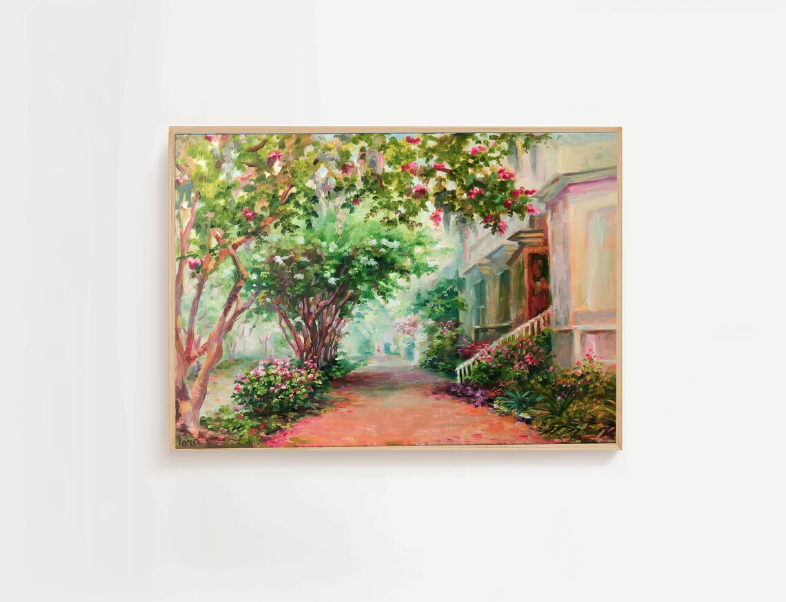 Savannah Garden Path Poster, Historic Southern Landscape