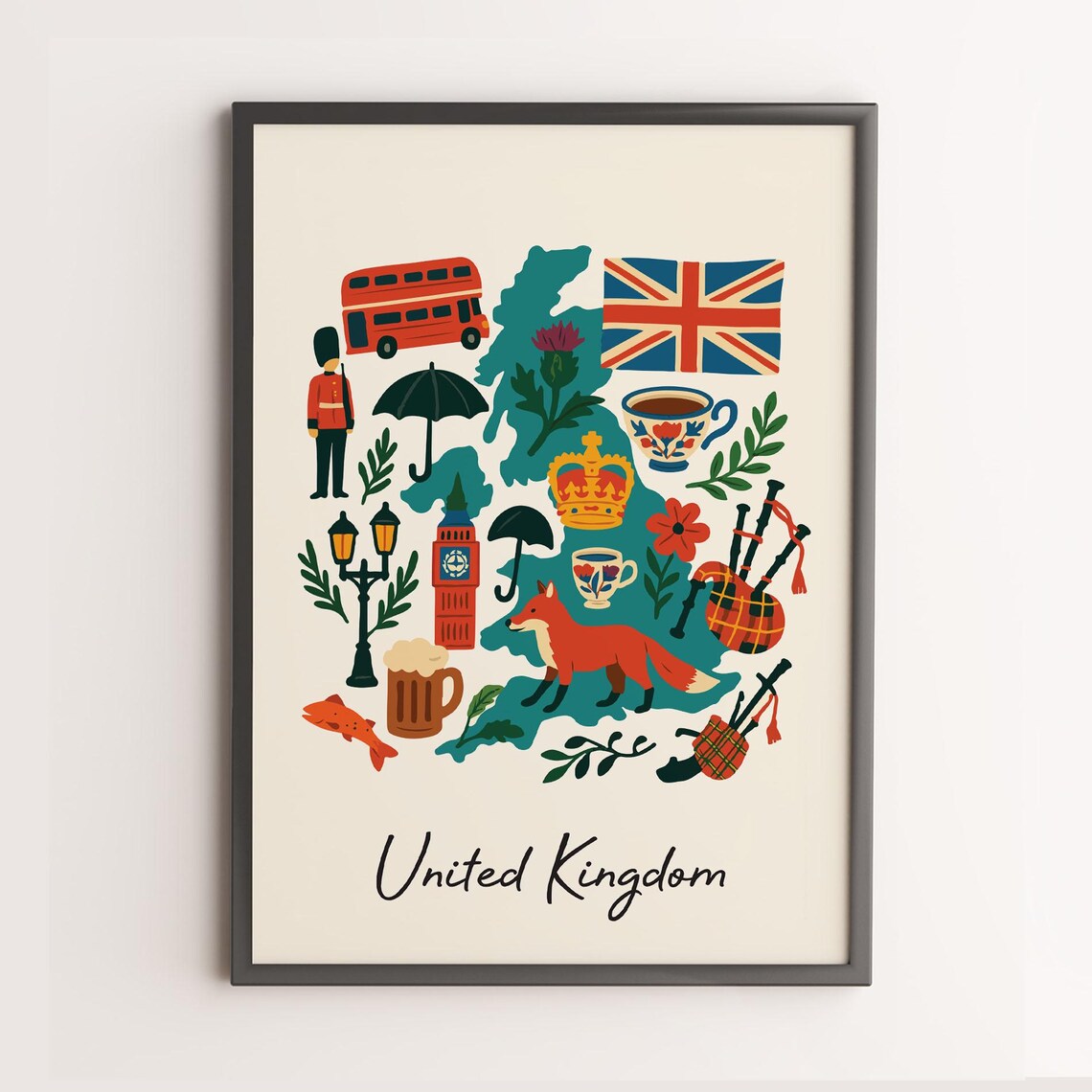 United Kingdom Print Wall Art Poster Country Illustration Unique Artwork Only