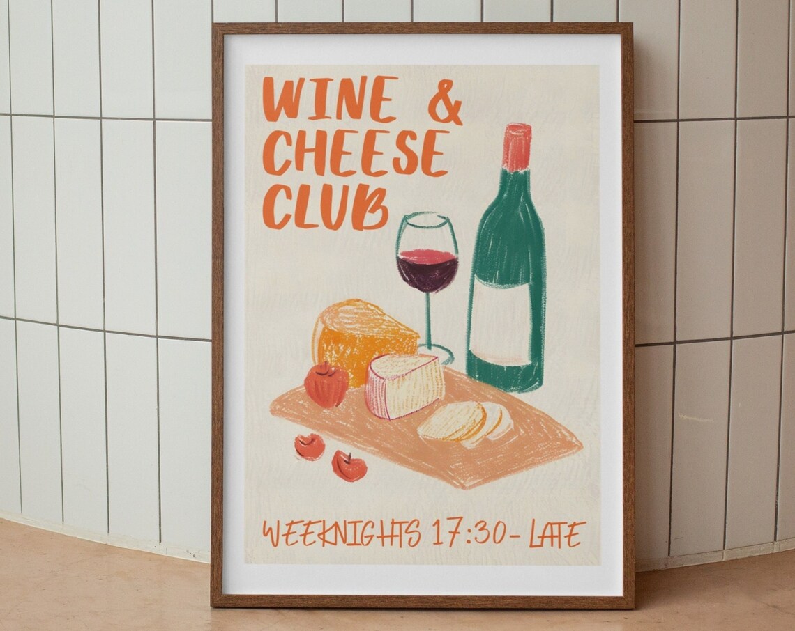 Wine and Cheese Club Retro Kitchen Art Print - Image 2