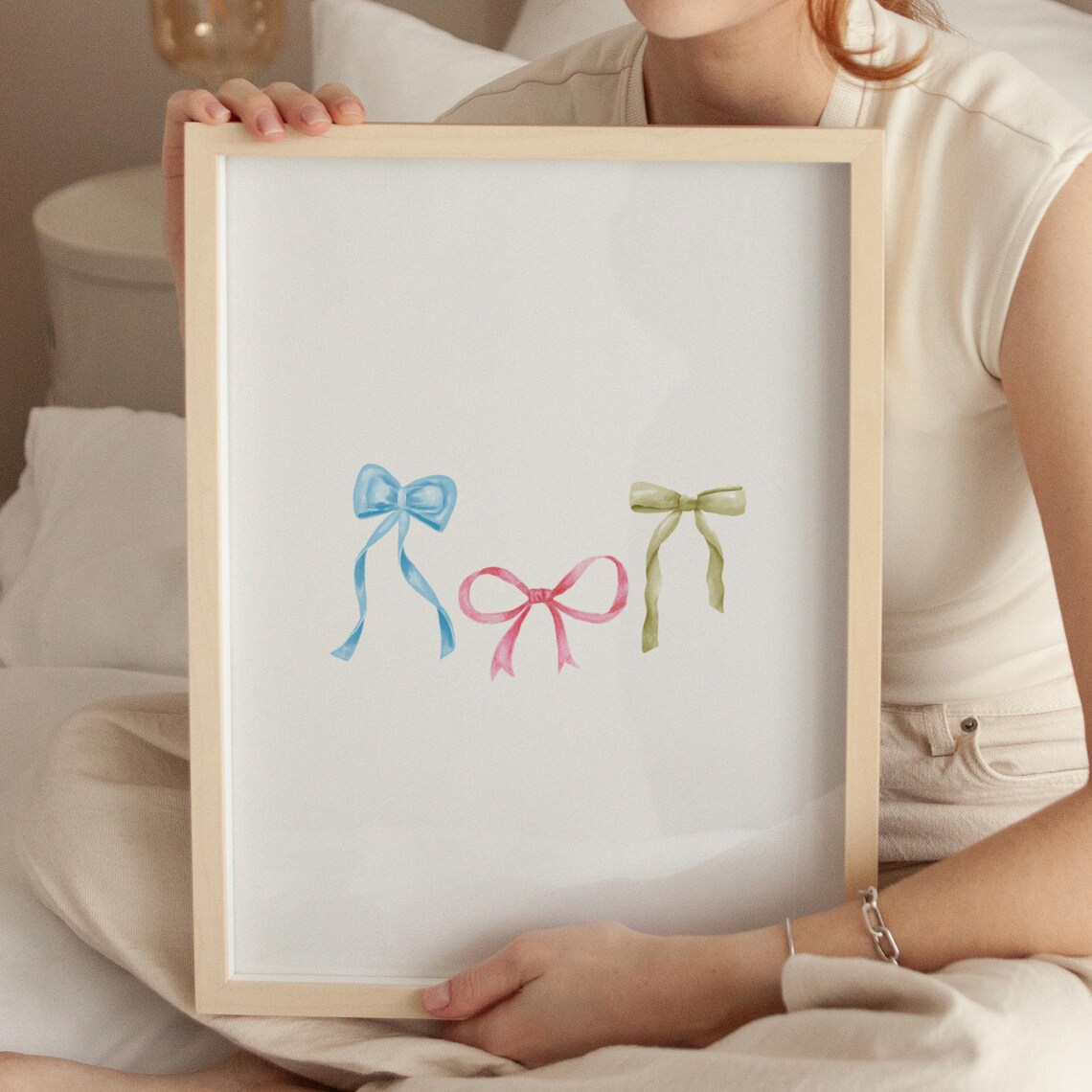 Watercolor Ribbon Bows Pastel Blue Pink Green Coquette Art Poster
