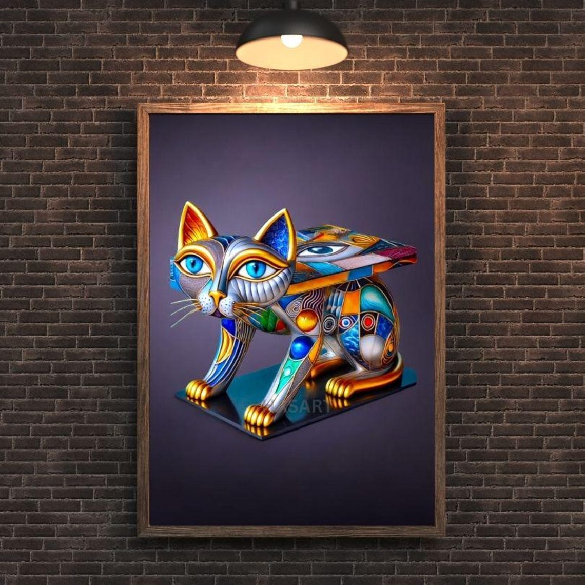 Metallic Mosaic Stretching Cat Egyptian Style Modern Art Poster