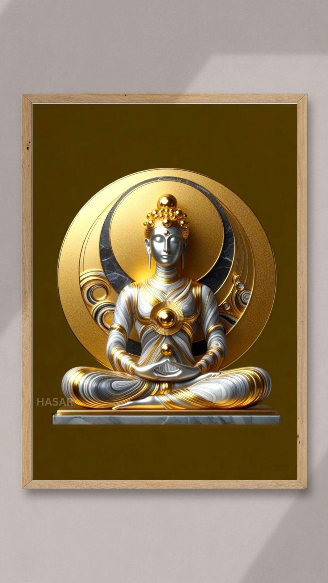 Serene Golden Buddha Meditating on Radiant Sun Disc Zen Art Poster - Image 3