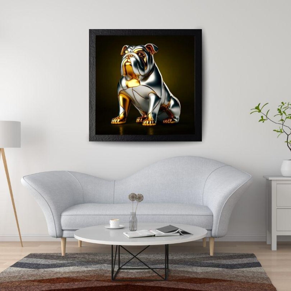 Silver Gold Bulldog Gazing Down in Metallic Portrait Art Poster - Image 3