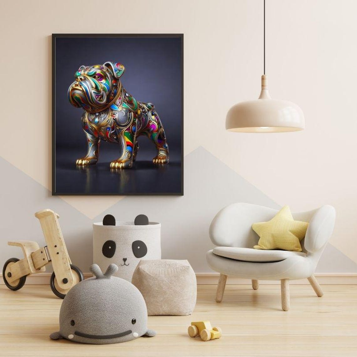 Rainbow Metallic Enamel Bulldog Statue Standing Modern Art Poster - Image 3