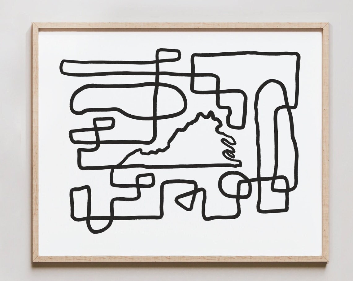 Virginia Line Art Print One Drawing Abstract Minimalist Map Of