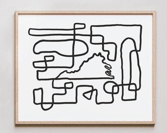 Virginia Line Art Print One Drawing Abstract Minimalist Map Of