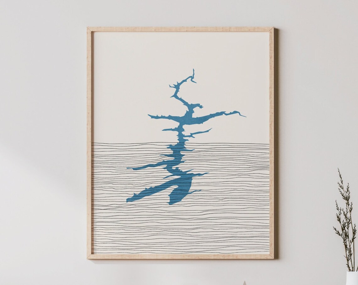 Dierks Lake Arkansas Boho Line Art Lakehouse Map Wall Poster