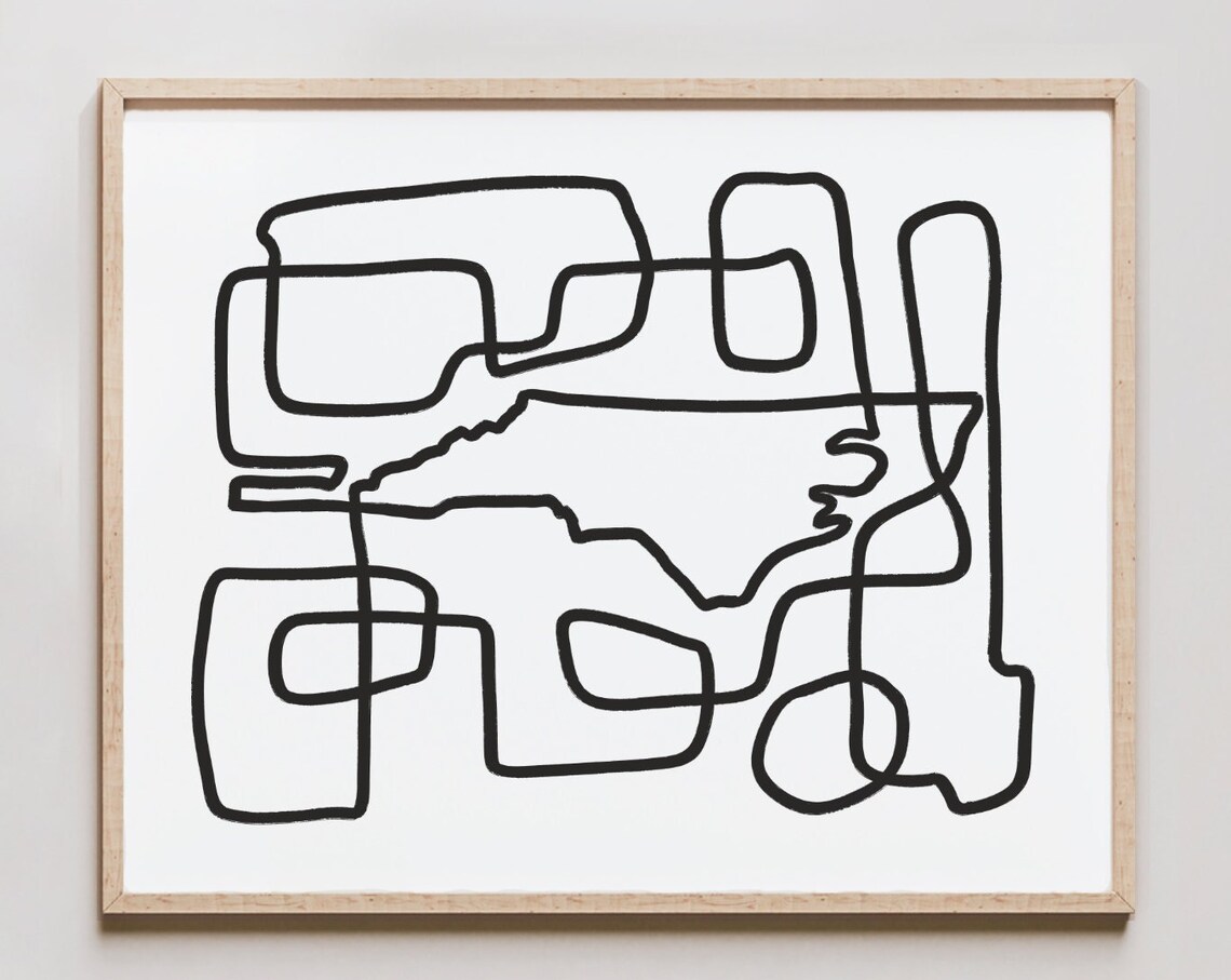 North Carolina Line Art Map, Minimalist Travel Poster