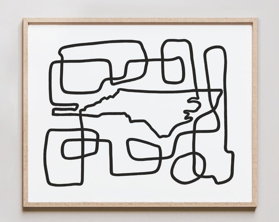 North Carolina Line Art Map, Minimalist Travel Poster