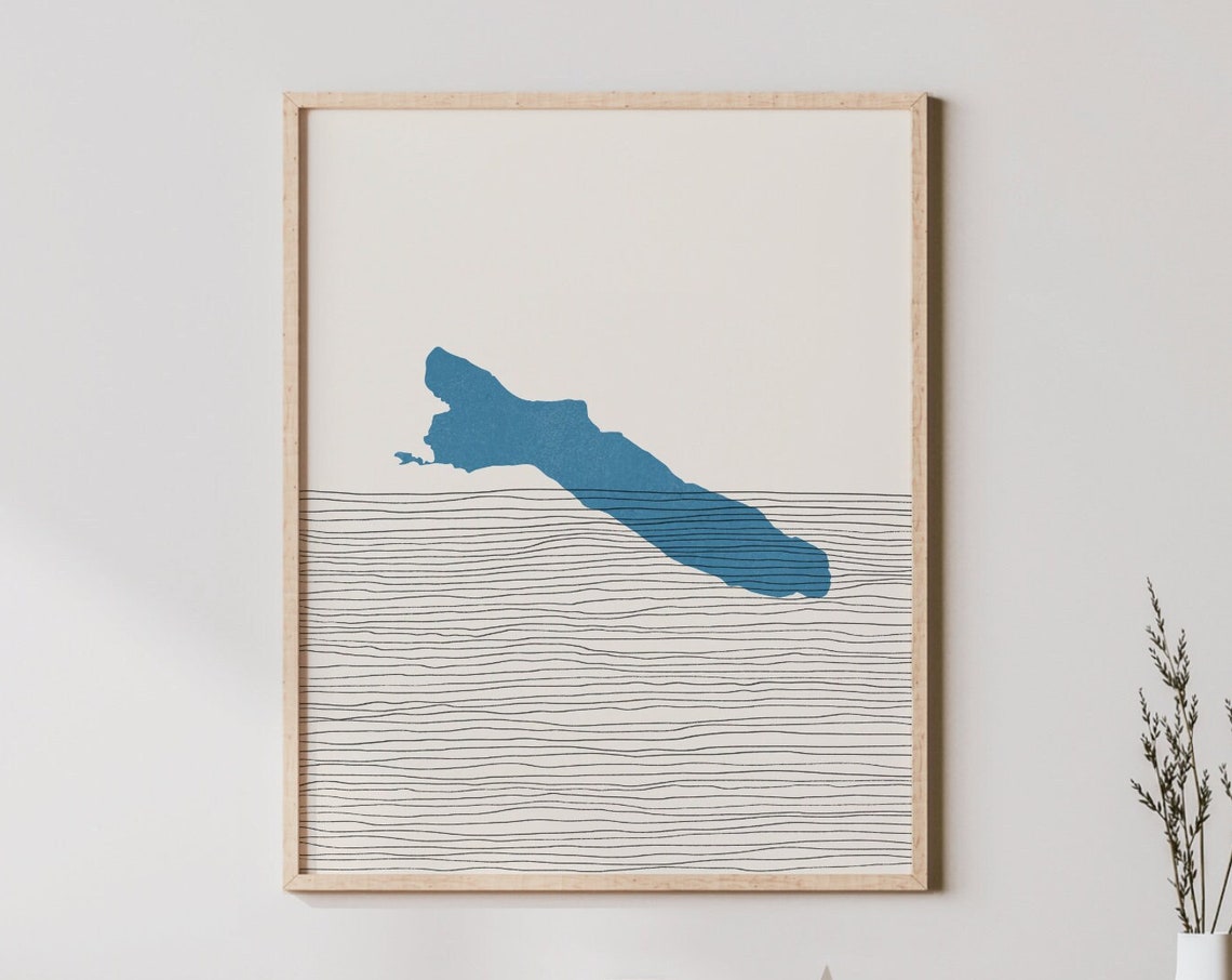 Lake Wenatchee Minimalist Map Art With Blue Boho Line Waves Poster