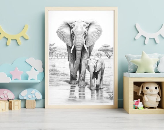 Mama And Baby Elephant Nursery Wall Print Instant Art Kids Room Decor Safari
