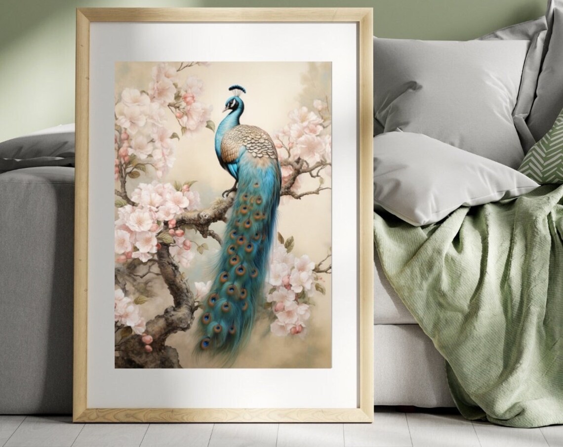 Peacock Wall Art, Vintage Boho Nursery Poster