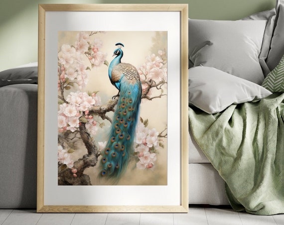 Peacock Wall Art, Vintage Boho Nursery Poster