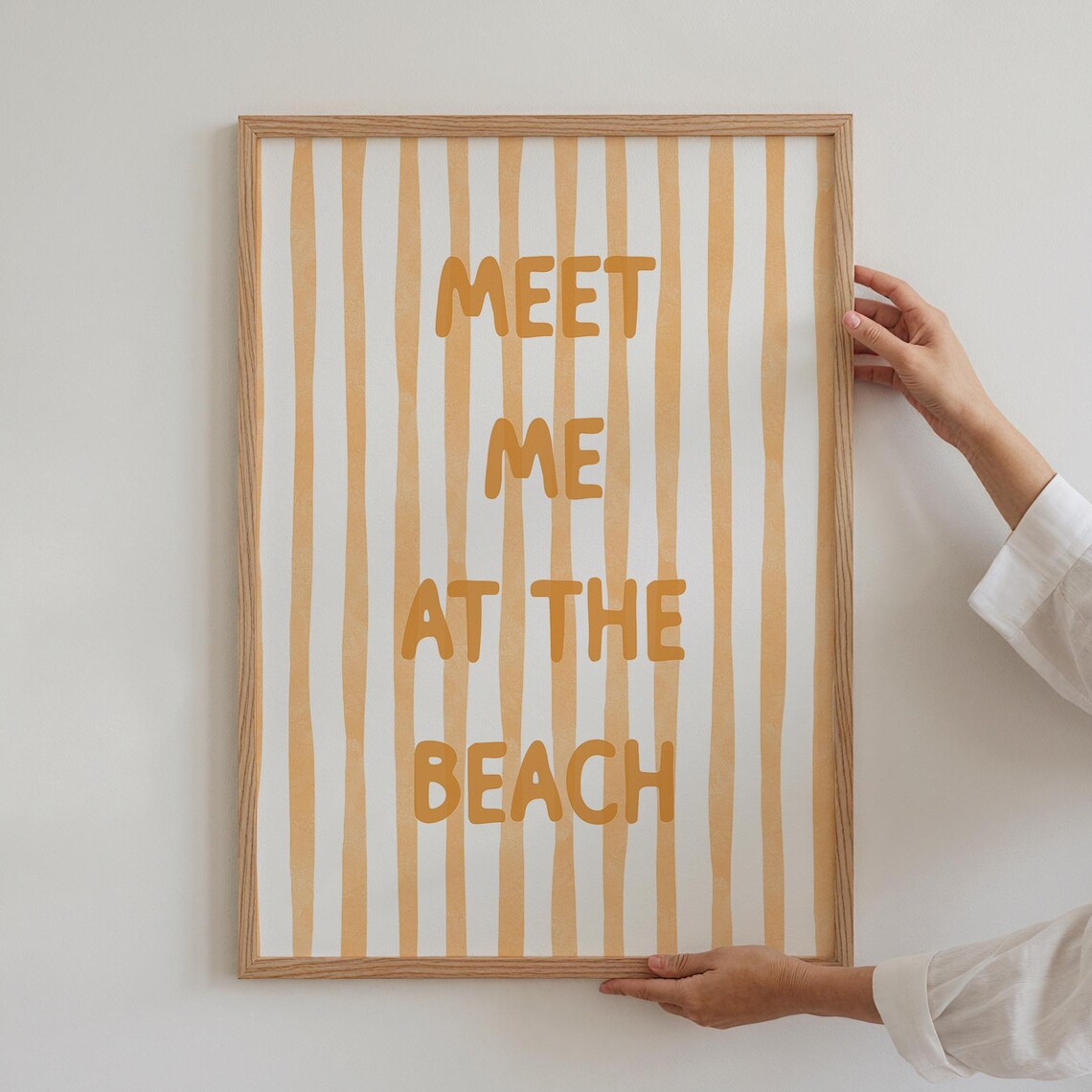 Meet Me at the Beach Orange Quote Coastal Watercolor Striped Wall Poster