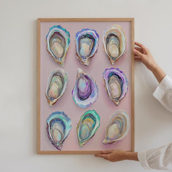 Oyster Pastel Print Vintage Apartment Decor Beach Surf Poster Positive Coastal Wall Art Cozy Kitchen Bar Cart
