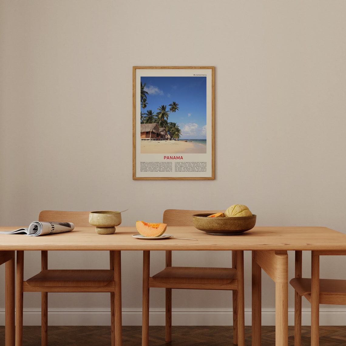 Panama Tropical Beach Palm Trees Thatched Huts Photography Poster - Image 3