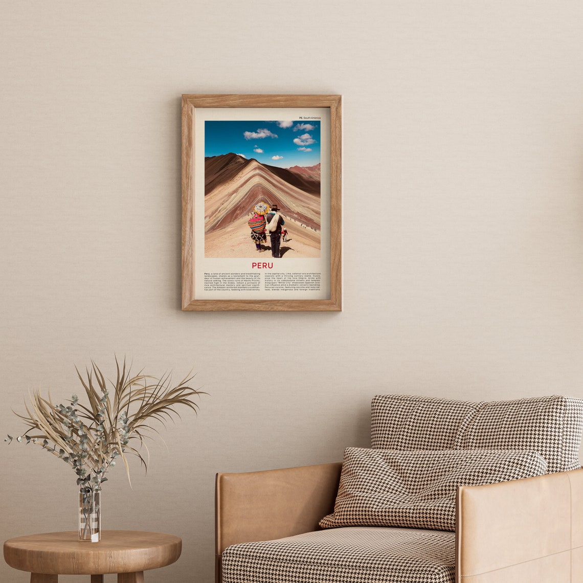 Peru Rainbow Mountain Vinicunca Striped Andes Hikers Blue Sky Poster - Image 3