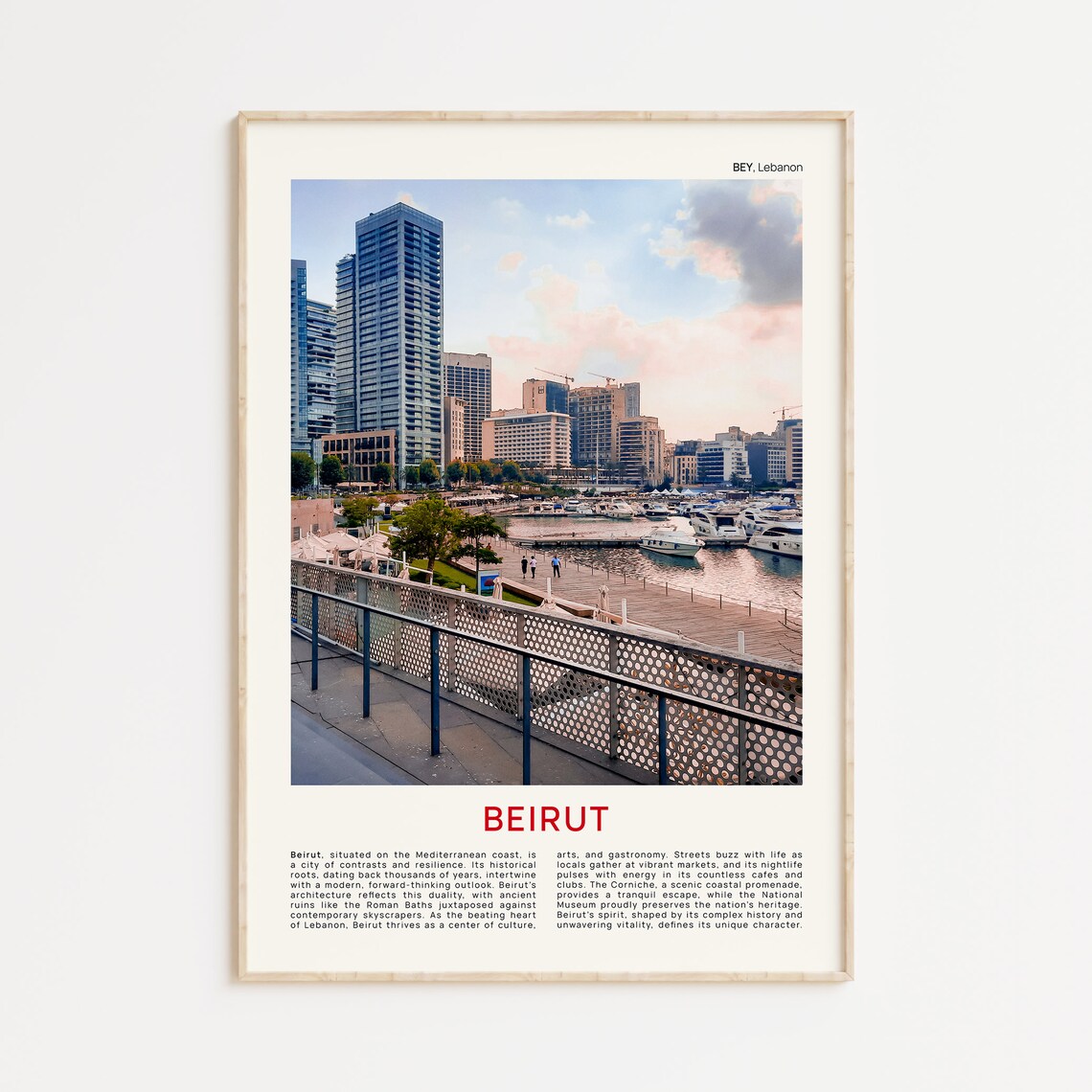 Beirut Lebanon Marina City Skyline at Sunset Waterfront Film Poster