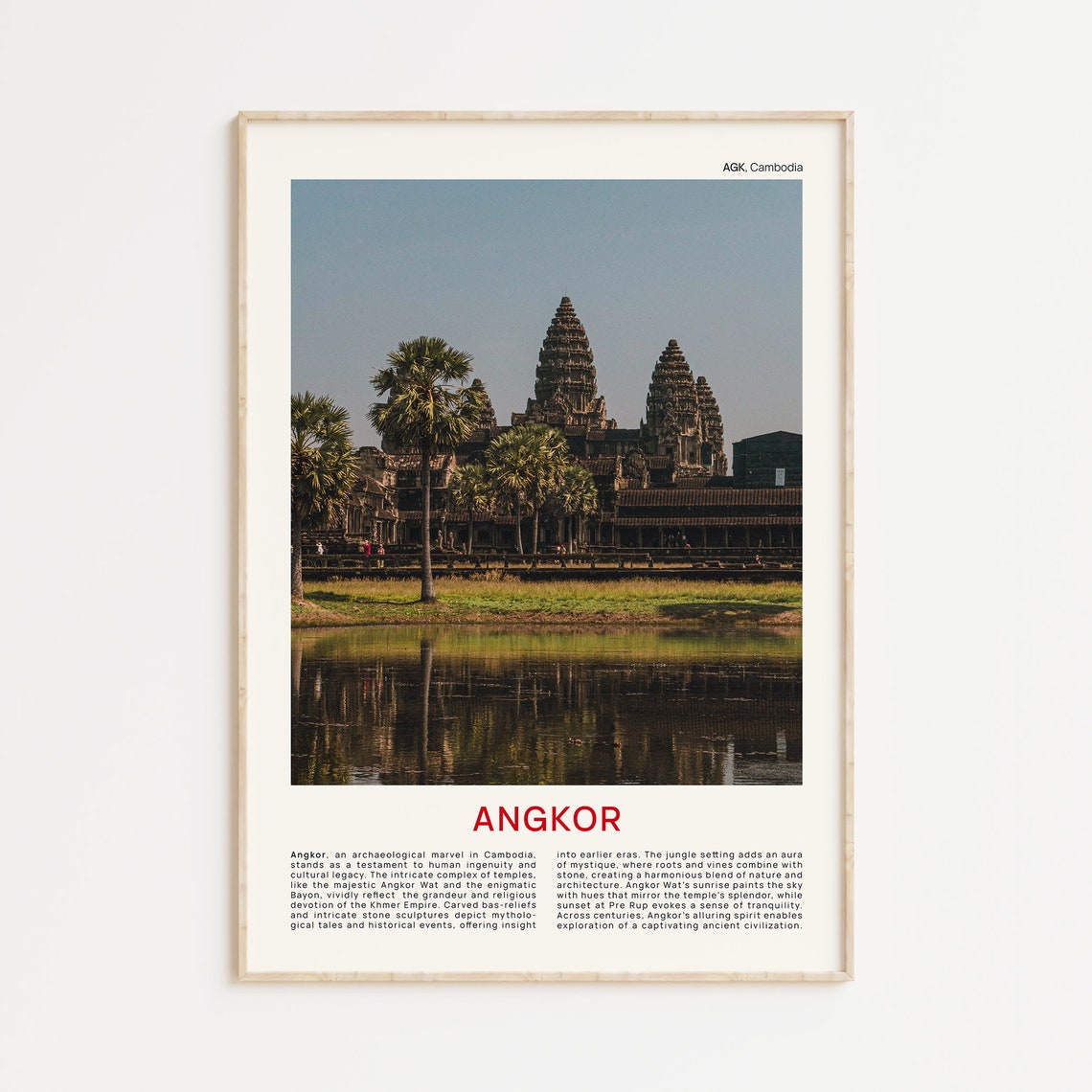 Minimalist Angkor Travel Photo Poster Featuring Angkor Wat Reflected