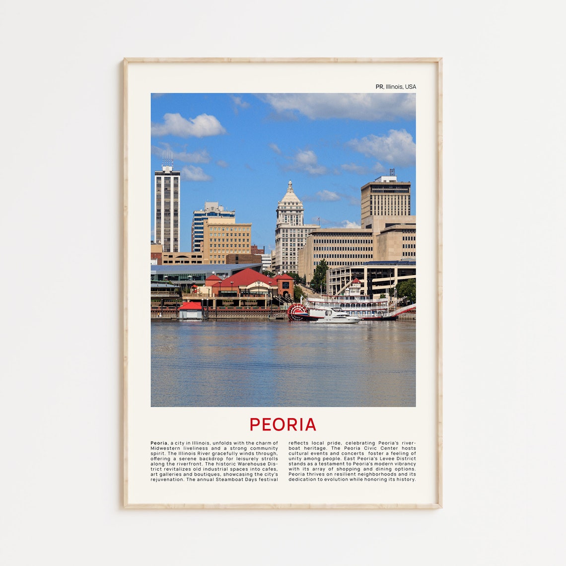 Peoria Illinois Riverfront Skyline and Paddleboat USA Photo Poster