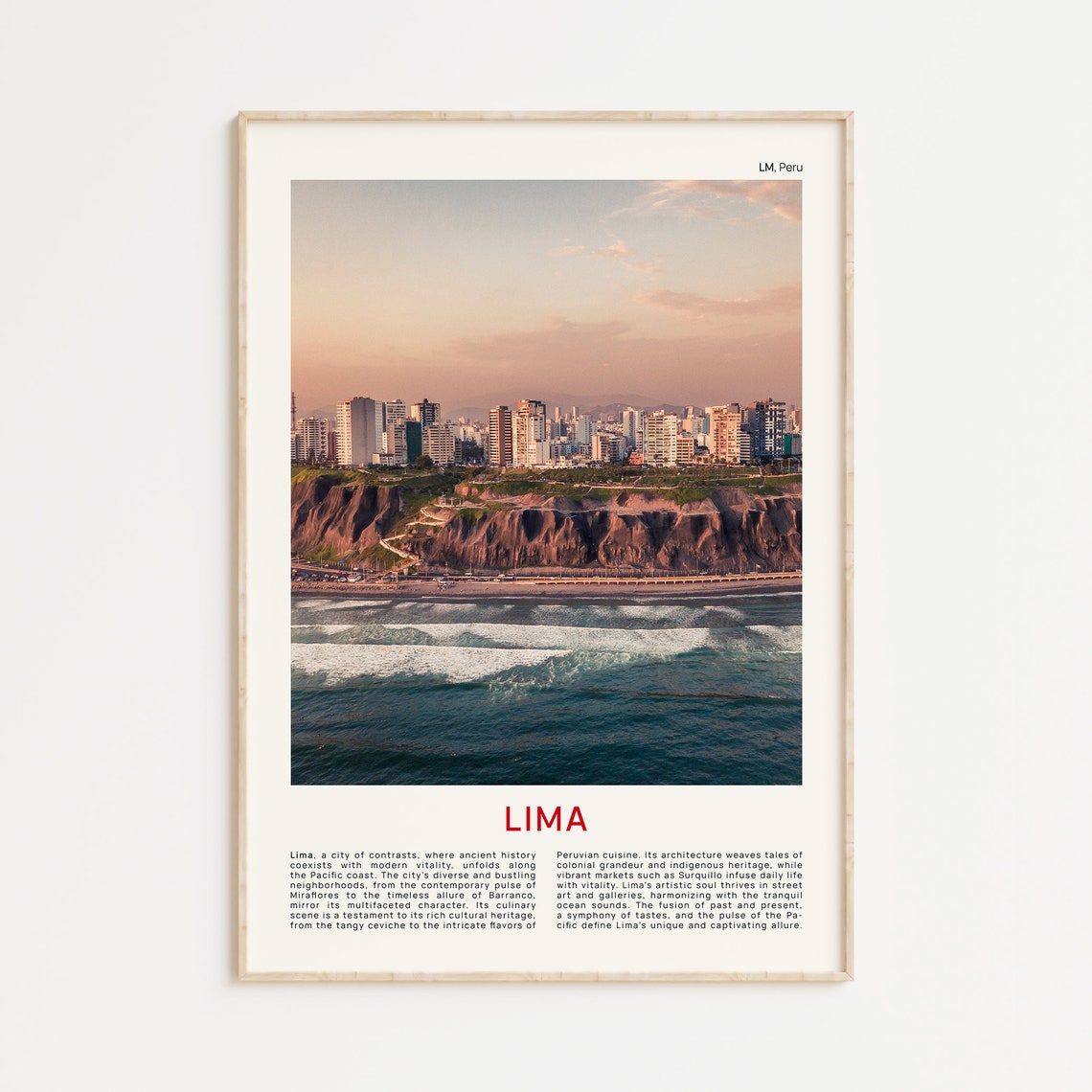 Lima Peru Coastal Cliffs Ocean Cityscape Miraflores Photo Poster