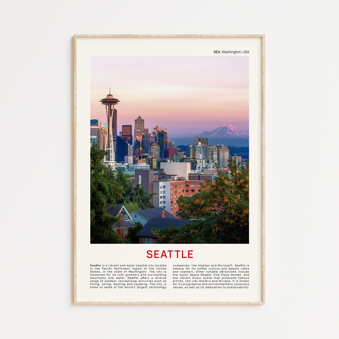 Seattle Travel Poster, Washington Wall Decor