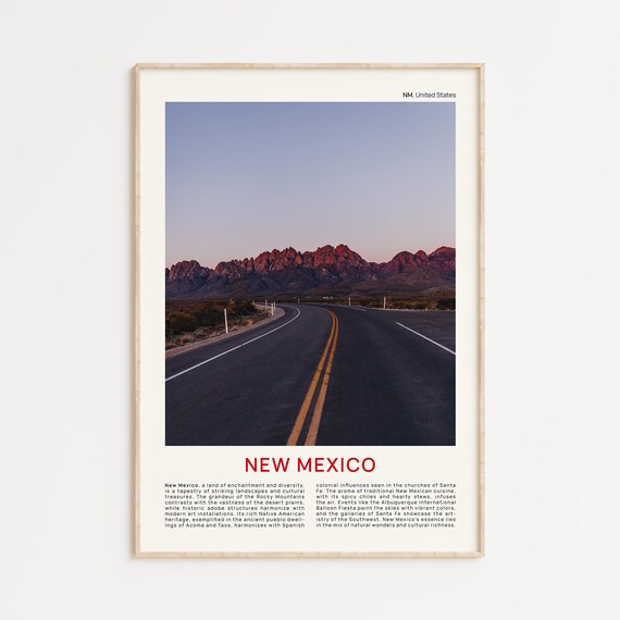 New Mexico Desert Highway at Dusk Toward Red Mountains Poster