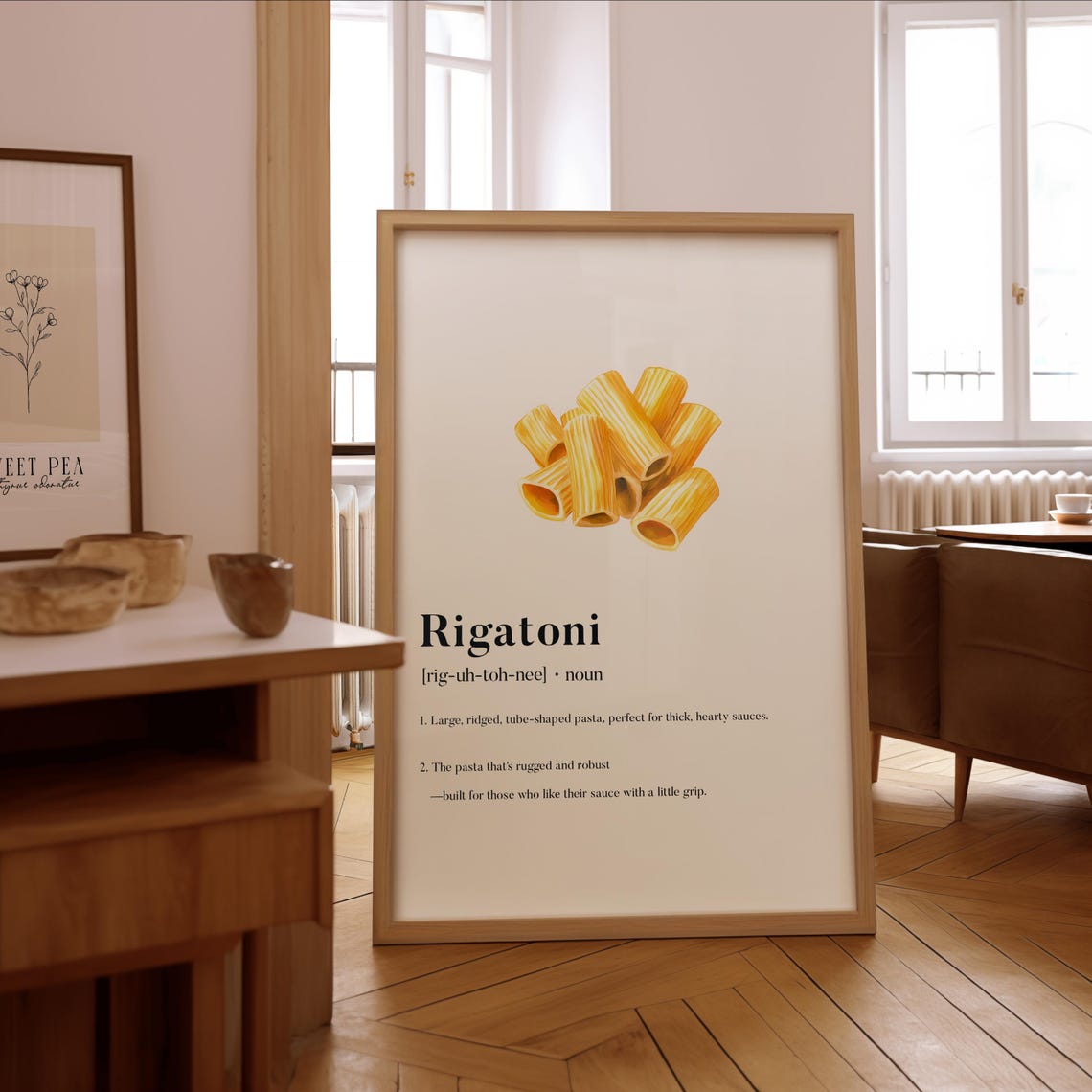 Rigatoni Pasta Dictionary Definition Watercolor Kitchen Art Poster