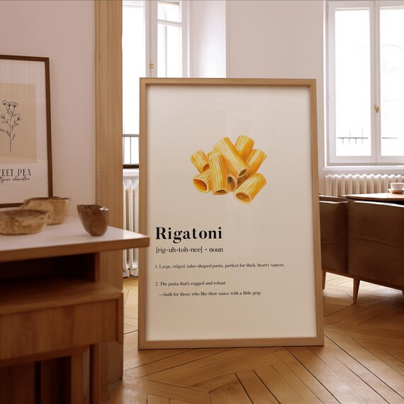 Rigatoni Pasta Dictionary Definition Watercolor Kitchen Art Poster