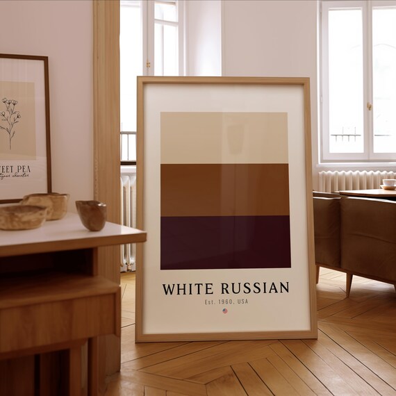 White Russian Cocktail Color Block Minimalist Bar Decor Art Poster