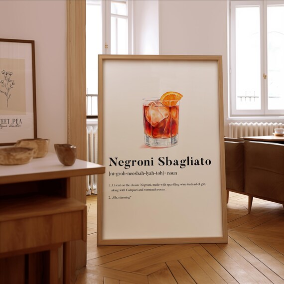 Negroni Sbagliato Definition Poster Cocktail Bar Watercolor Drink Art