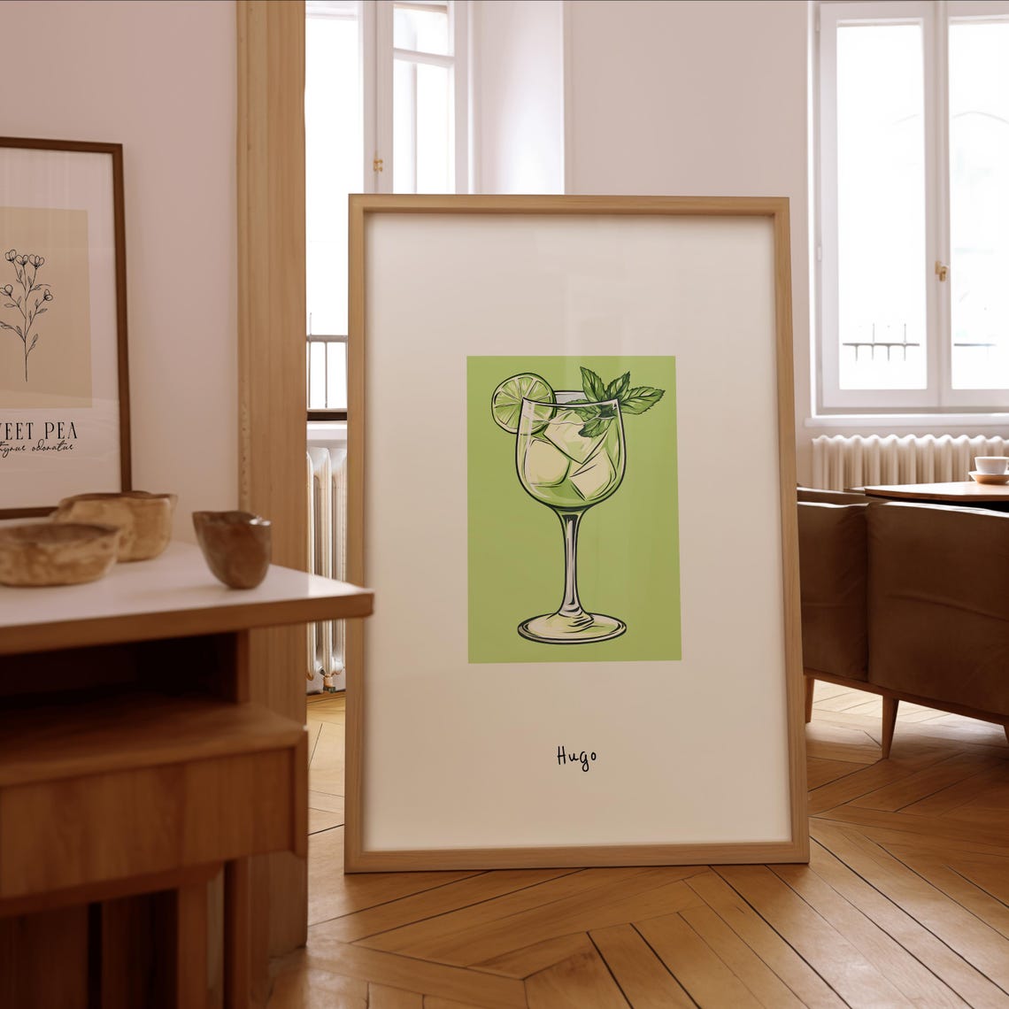Hugo Cocktail Illustration Mint Lime Green Bar Cart Drink Poster