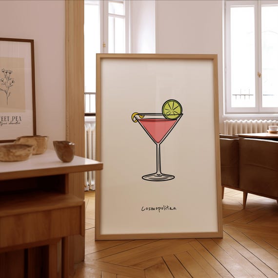 Cosmopolitan Cocktail Illustration Print Stylish Bar Wall Art Framed Or Unframed Poster Gift For Enthusiasts