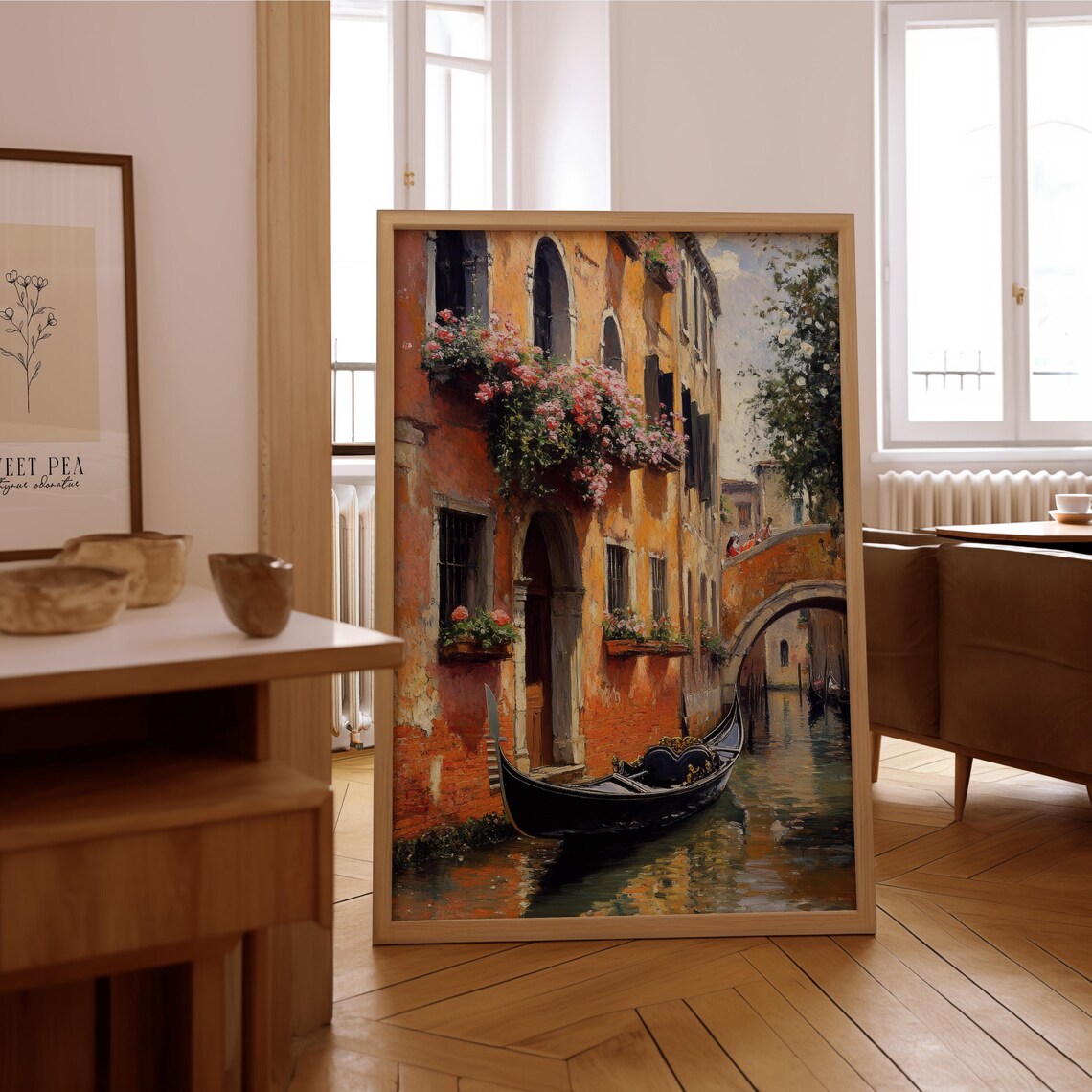 Venice Italy Gondola Canal Bridge Vintage Oil Painting Poster
