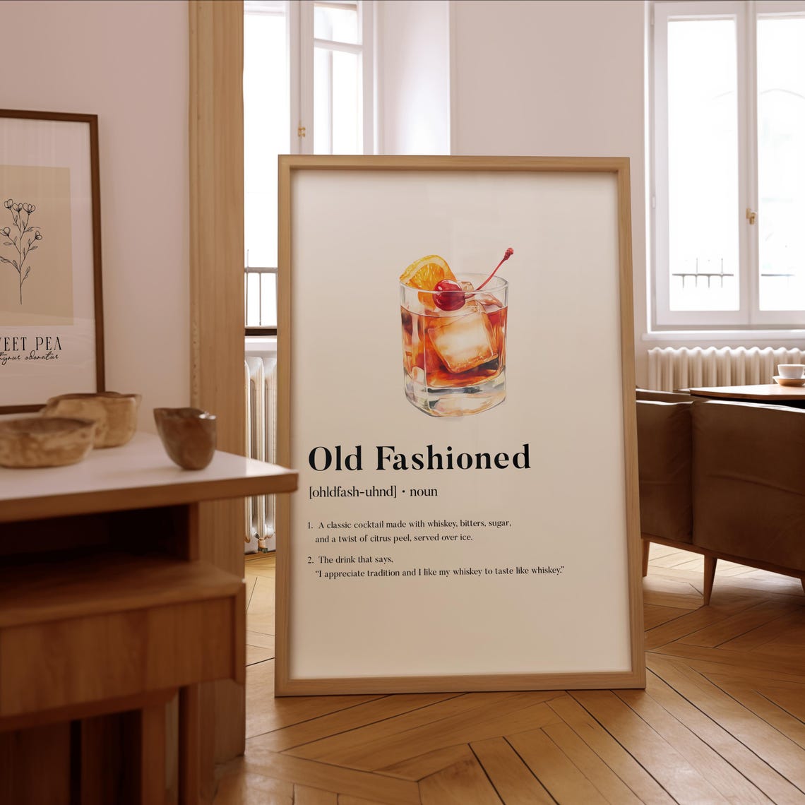 Old Fashioned Cocktail Definition Whiskey Bar Room Decor Poster