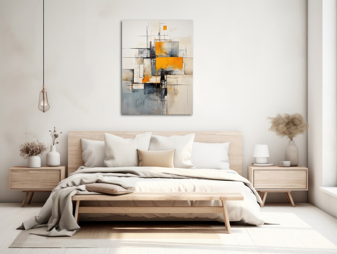 Orange Black Gray Geometric Abstract Minimal Modern Block Wall Art - Image 2