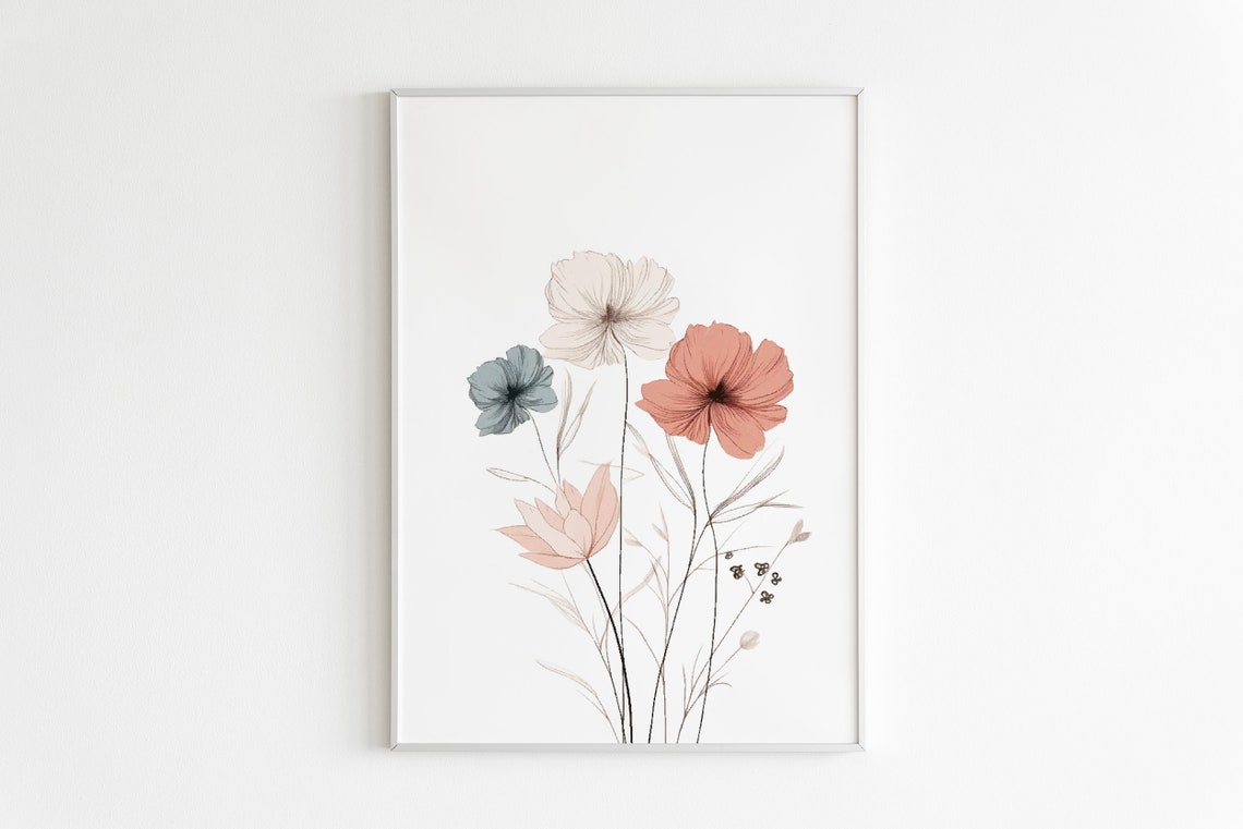 Soft Pastel Floral Botanical Flower Stems Minimalist Art Poster - Image 2