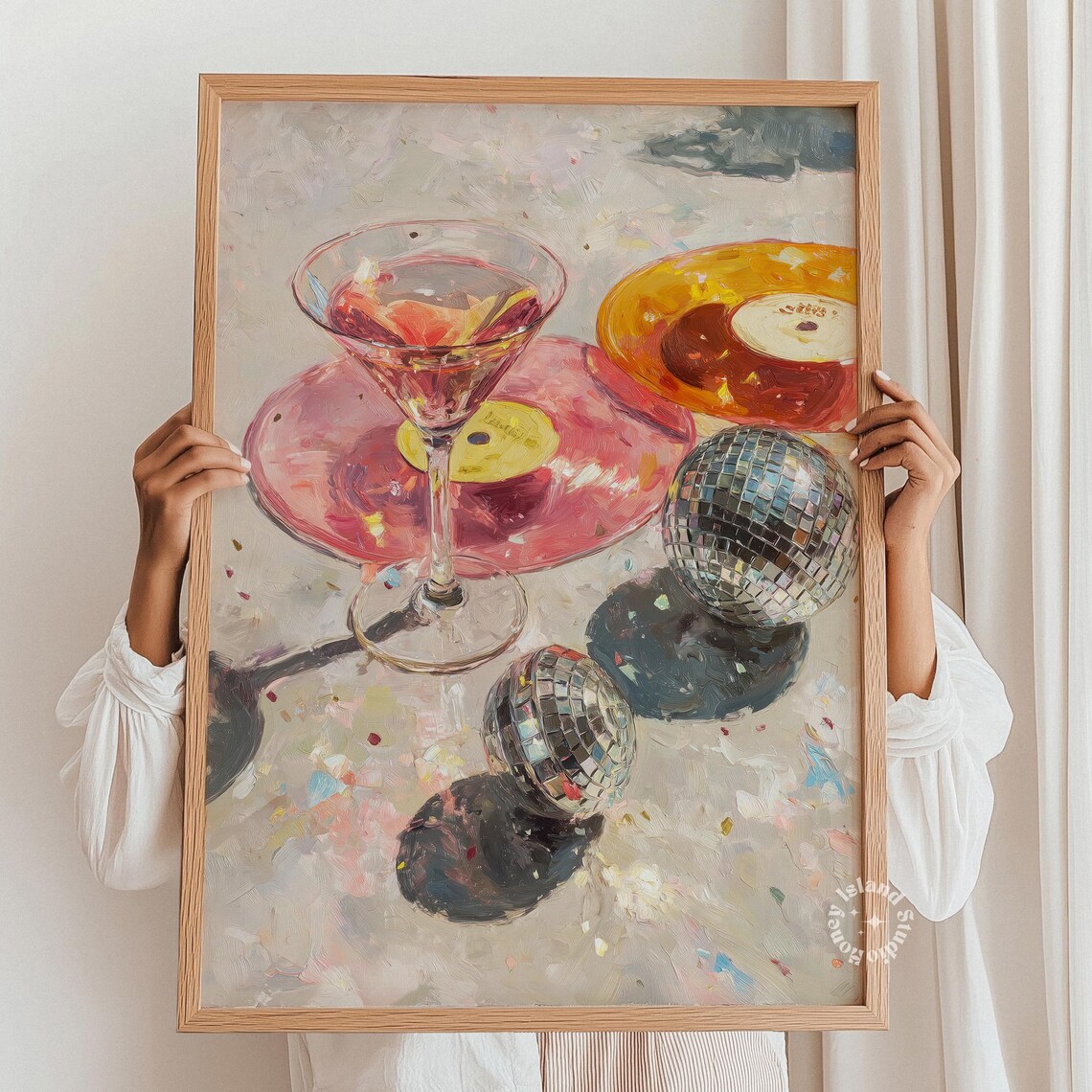 Disco Ball Poster, Light Pink Cocktail Art Print