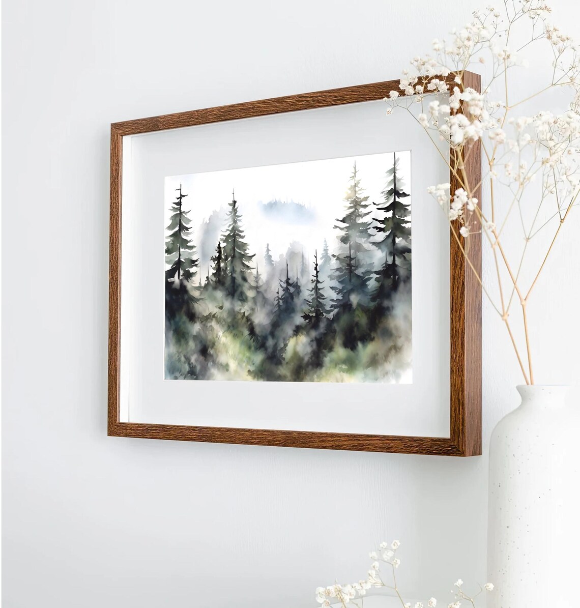 Evergreen Trees Watercolor Misty Forest Art Print - Image 5