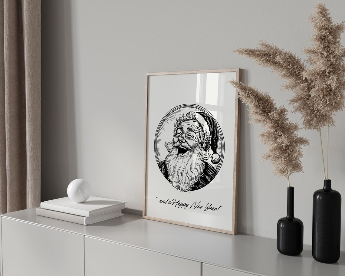 Santa Claus Laughing Portrait Vintage Engraving Christmas Wall Decor Poster - Image 3