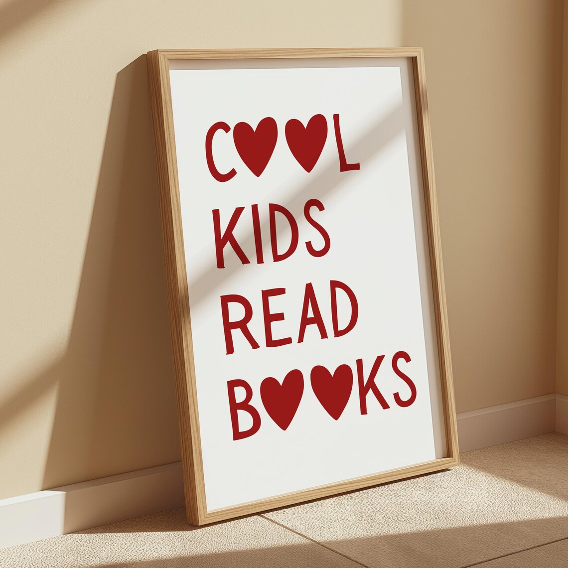 Cute Cool Kids Read Books Heart Red Typography Kids Room Poster