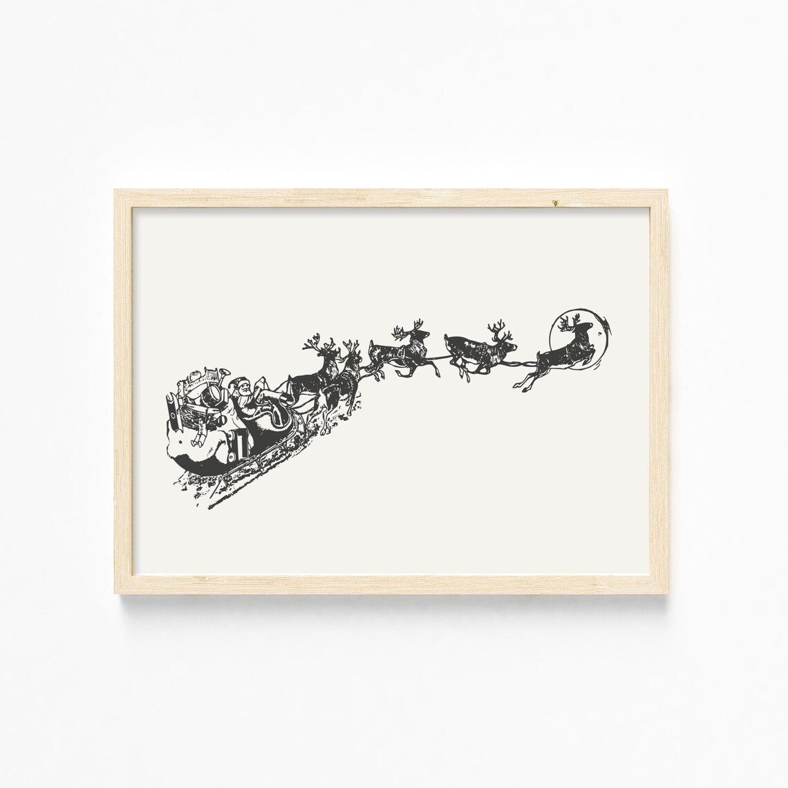Vintage Classic Santa Claus Sleigh Reindeer Christmas Wall Art - Image 4